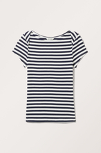 Rib Fitted Boatneck T-shirt - Blue