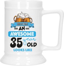 Cadeau Bierpul voor 35 jaar - blauw - grappige leeftijd bierpul - keramiek - 530 ml
