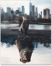 Malen nach Zahlen - Stadt Spiegelbild Katze Löwe, 40x50cm / Ohne Rahmen / 24 Farben (Einfach)