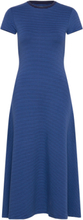 Striped Ribbed Cotton-Blend Dress Knælang Kjole Blue Polo Ralph Lauren