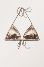 Strappy Metallic Triangle Bikini Top - Beige