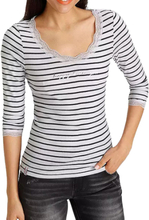 KangaROOS Damen Sweatshirt mit Spitzenbesatz 3/4-Arm Sommer-Shirt 68605155 Weiß/Schwarz