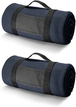 2x Fleece dekens/plaids navy met afneembaar handvat 150 x 120 cm