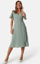 VILA Lovie S/S Wrap Midi Dress Green Milieu AOP:LOL 36
