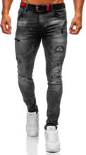 Czarne jeansowe spodnie męskie slim fit z paskiem Denley 6030S0