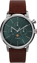 Marlin Quartz Moon Phase 40Mm Sst Case Green Dial Brown Leather Strap Accessories Watches Analog Watches Brown Timex