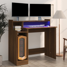 Skrivbord med LED brun ek 97x45x90 cm konstruerat trä