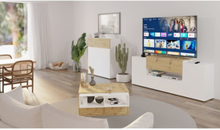 FMD Tv-/HiFi-bänk 182x33x70,2 cm vit och ek