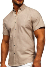 Beżowa bawełniana koszula męska z krótkim rękawem Bolf 20501
