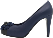 Chanel Navy Blue/Black Leather CC Camellia Cap Toe Pumps