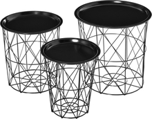 3 Tavolini da salotto con coperchio rimovibile nero in metallo