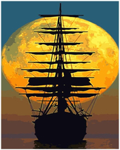 Segelschiff vor der Sonne – Malen nach Zahlen, 40x50cm / Mit Keilrahmen / 24 Farben (Einfach)