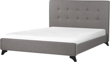 Sänky harmaa polyesteri kangas verhoilu 140 x 200 cm tuftattu sängynpääty napeilla sälepohja moderni tyyli