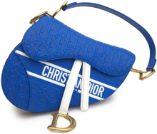 Pre-owned Dior Embossed Leather Oblique Saddle Bag Blue