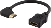 DELTACO HDMI-sovitin, 0,2m, taipuisa, lovitettu oikealta, UHD, musta