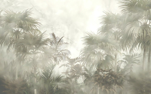 Tvättbar Fototapet Tropical Trees And Leaves In Foggy Forest - 3D