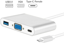 USB Type C to VGA 3-in-1 Hub Adapter supports USB Type C tablets and laptops for Macbook Pro / Google ChromeBook(Silver)