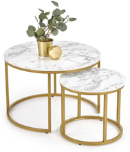 PAOLA - sohvapöydät - 2 kpl setti - viilutettu MDF - marmori, kulta