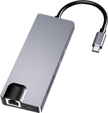 HW-TC12 8 In 1 Type-C / USB-C Multifunctional Extension HUB Adapter Hdmi / Vga Hub Card Reader + Network Card
