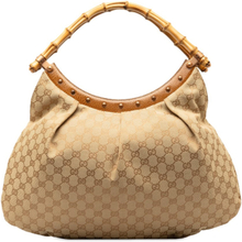Pre-owned Gucci GG Canvas Bamboo Studded Handbag Brown