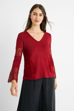 Shirt met wijd uitlopende mouwen en ingezette delen - RED - XXL