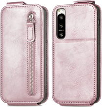 For Sony Xperia 5 IV Zipper Wallet Vertical Flip Leather Phone Case(Rose Gold)