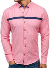 Koszula męska we wzory z długim rękawem różowa Bolf 6903