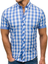 Koszula męska w kratę z krótkim rękawem błękitna Bolf 6522