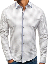 Koszula męska w kratę z długim rękawem biało-bordowa Bolf 8812