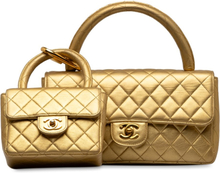 Pre-owned Chanel Lambskin Parent Child Kelly Set Top Handle Bag Gold