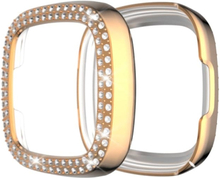 For Fitbit Versa 3 / Versa Sense Double Row Plating Diamonds PC Protective Case(Rose Gold)