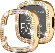For Fitbit Versa 4 Double-Row Diamond Solid Color Electroplating Hollowed Watch Case(Rose Gold)