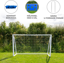 Soccer Goal Net All Weather PVC Posts 24 Net Brackets U-Sticks Portable Training Indoor Outdoor Quick Assembly Target Board 5 Holes Straps Carry Bag