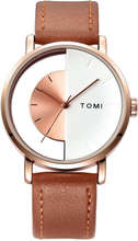 TOMI T080 Hollow Design Half See-through Unisex Quartz Watch(White Face Rose Shell Brown Strap)