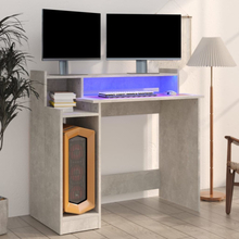 Skrivebord m. LED-lys 97x90x45 cm konstrueret træ betongrå