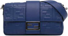 Pre-owned Fendi Nappa FF 1974 Embossed Belt Baguette Blue