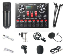 V8S Sound Card Mobile Phone Computer Anchor Live K Song Recording Microphone, Specification:V8S + Black Bet BM700 Set