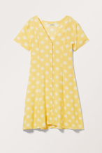 Buttoned Short Sleeve Mini Dress - Yellow