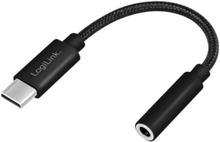 LogiLink USB Type-C-kaapeli 3,5 mm:n ääniliitäntäsovittimeen, 13 cm, 3,5 mm TRRS, uros, USB Type-C, uros, 0,13 m, musta