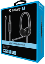 Sandberg USB-C Office Headset, Kabel, Kontor/callcenter, 20 - 20000 hz, 110 g, Headset, Svart