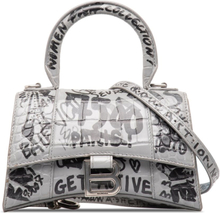 Pre-owned Balenciaga XS Hourglass Graffiti Top Handle Bag Gray