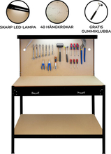 Workbench with Tool Board, Drawer & Lamp Steel Workshop DIY Work Table Tool Storage Station 370 kg Capacity 40 Hooks Rubber Mallet Black Red Blue