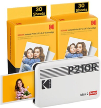 Kodak Mini 2 Retro, Värisublimaatio, 2.1" x 3.4" (5.3 x 8.6 cm), Reunaton tulostus, Bluetooth, Suoratulostus, Valkoinen