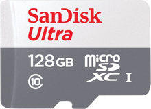 SanDisk Ultra microSD, 128 GB, MicroSDXC, Luokka 10, UHS-I, Harmaa, Punainen