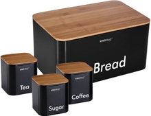 KingHoff Bamboo and Steel Bread Box with Containers (KH-1086)