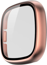 For Fitbit Versa 3 / Fitbit Sense Frosted PC +Tempered Glass Watch Case(Rose Gold)