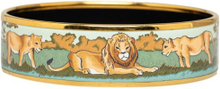 Pre-owned Hermes Pride of Lions Wide Enamel Bracelet 65 Gold