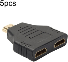5pcs HDMI Male To 2 HDMI Female Adapter HD Computer Conversion Transformation Plug(Black)