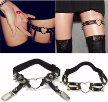 Punk Gothic Heart Rivet Black Leather Elastic Garter Stockings Belt Leg Ring
