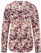 Floral-print blouse in satin with notch neckline